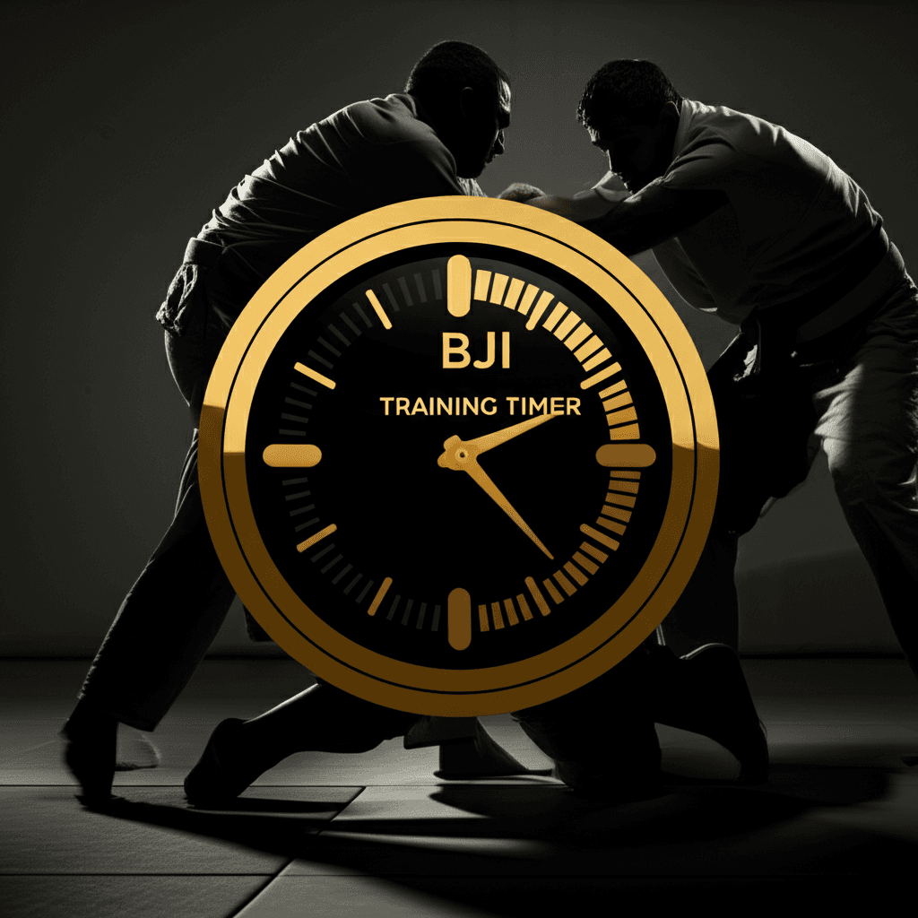 BJJ training timer concept with sparring silhouettes