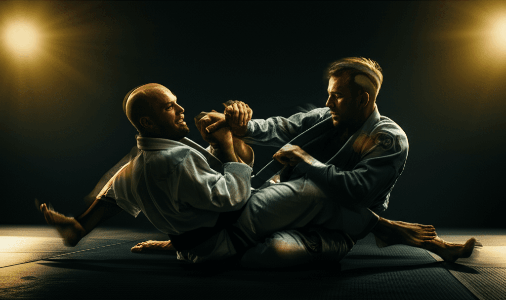 Intense BJJ sparring round with full energy